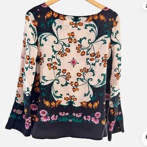 Anthropologie Maeve Floral Print 100% Silk Long Sleeve Blouse Top Size 4